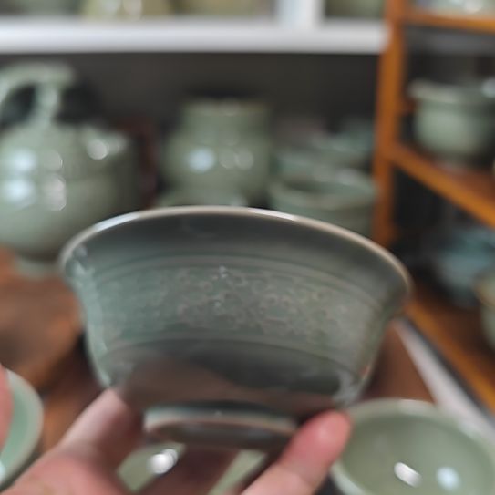 耀州窑老泥料勾云纹小碗四只