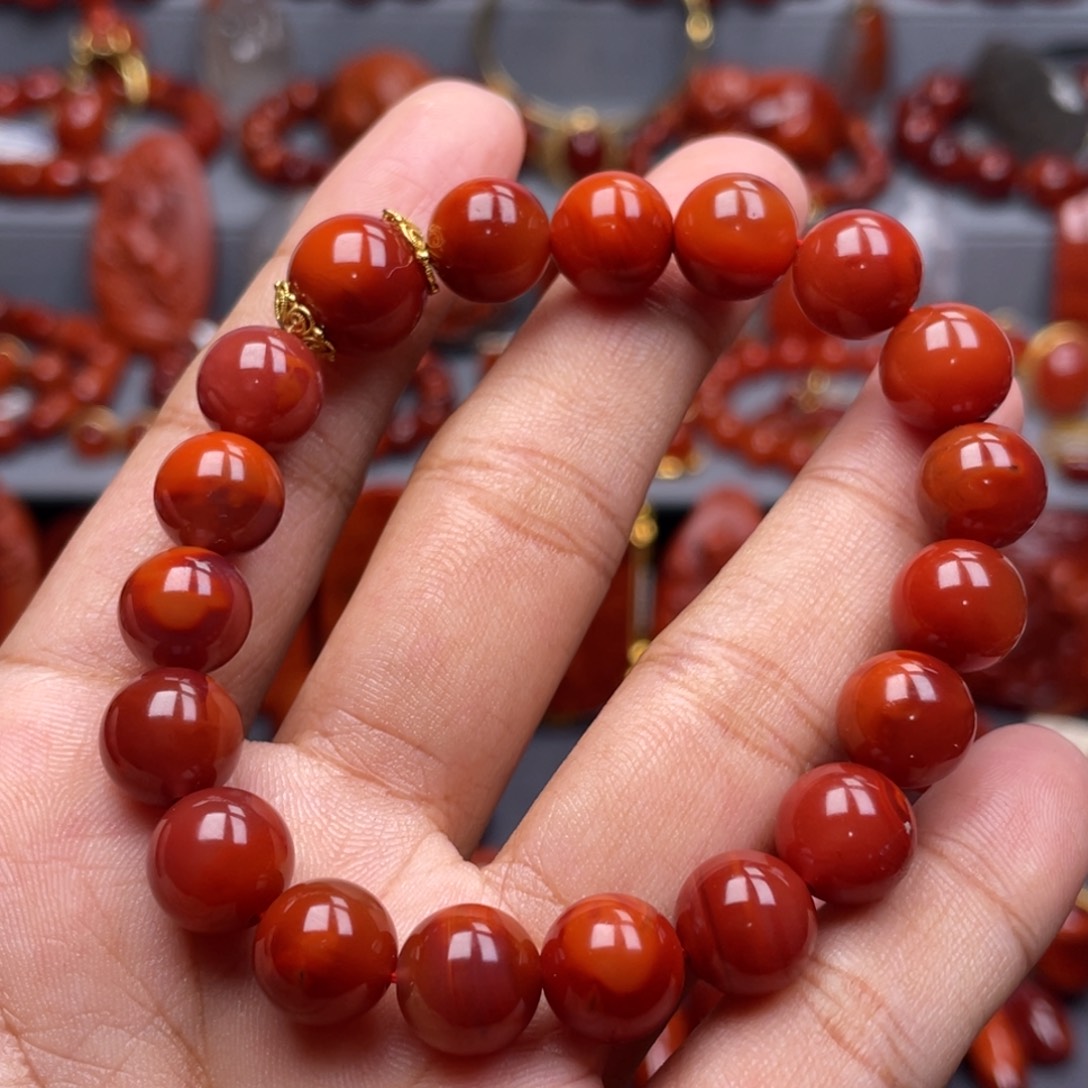 南红玛瑙未镶嵌珠宝奇石单圈10mm