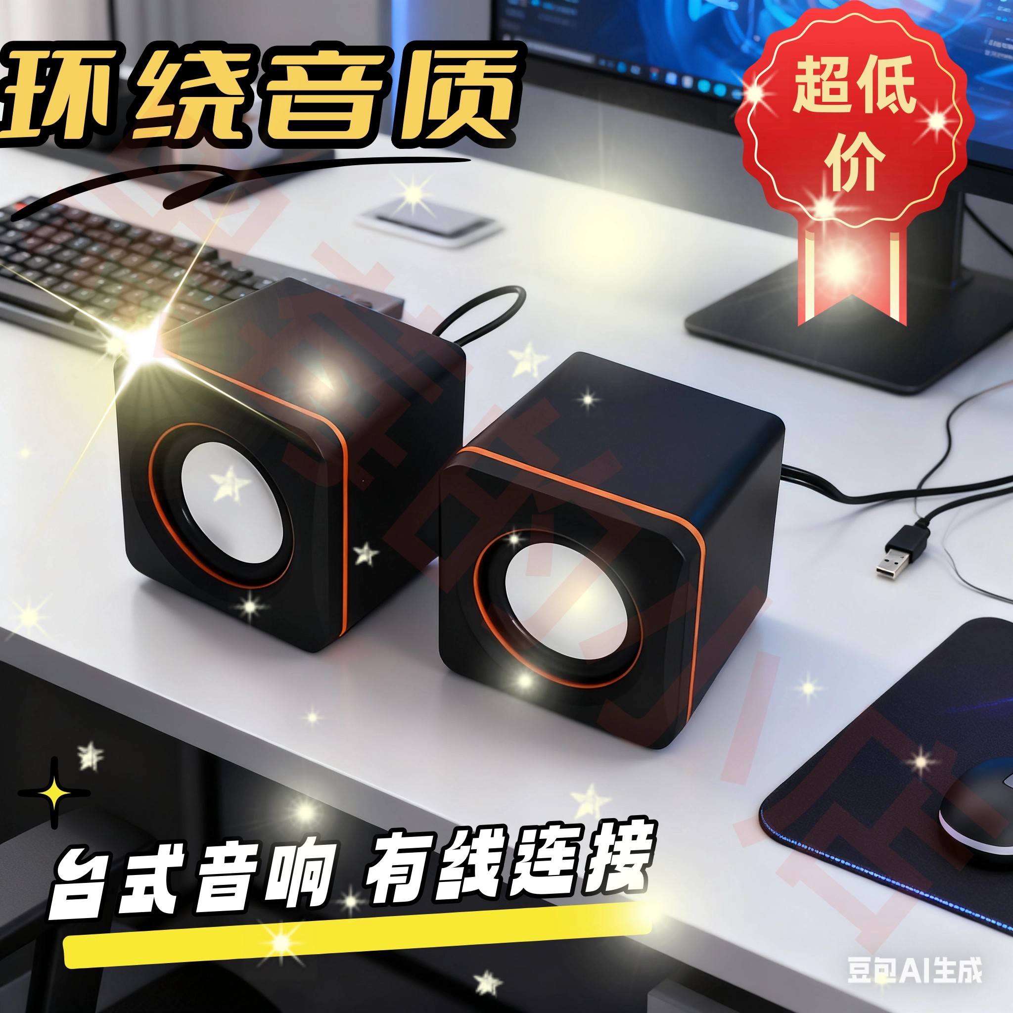 台式电脑笔记本音响低音炮有线迷你USB小音箱家用外放双喇叭全频