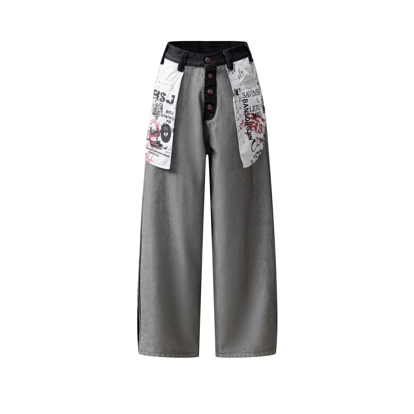 OTOTLEE设计感赤耳牛仔布做旧反穿大口袋阔腿牛仔裤男女宽松长裤