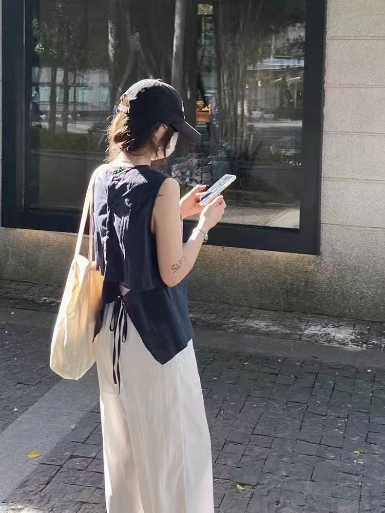 （01-200编号）新款夏季法式高级感百搭无袖背心上衣女