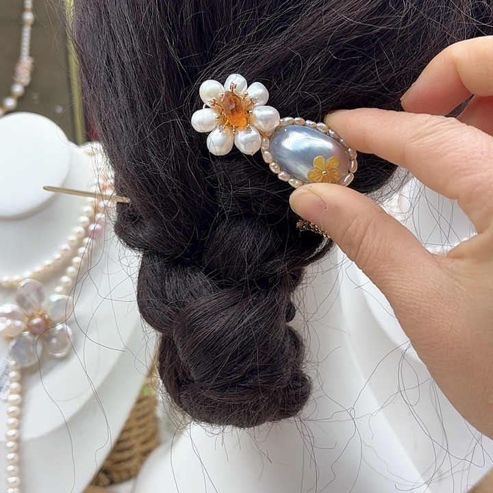 淡水珍珠发饰银S925镶嵌