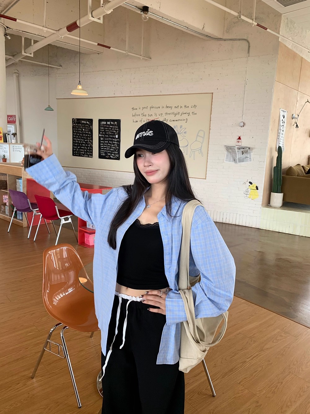 ONEXH·2025秋季新款宽松慵懒感韩系长袖格子衬衫女百搭休闲风开衫
