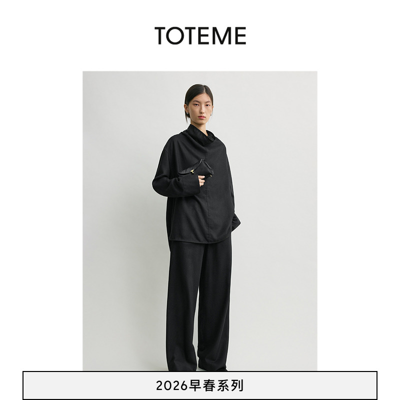 TOTEME女装26早春新款黑色漏斗领法兰绒上衣