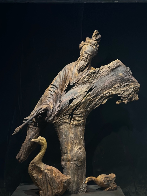 书圣王羲之楠木材质风化脱骨老料手工雕刻根雕雕塑作品落地摆件