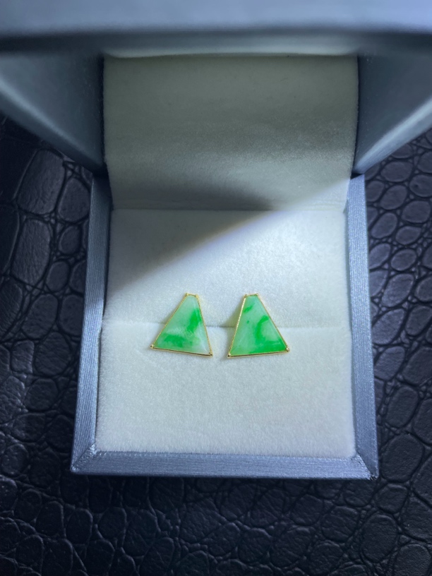 18k天然翡翠耳钉