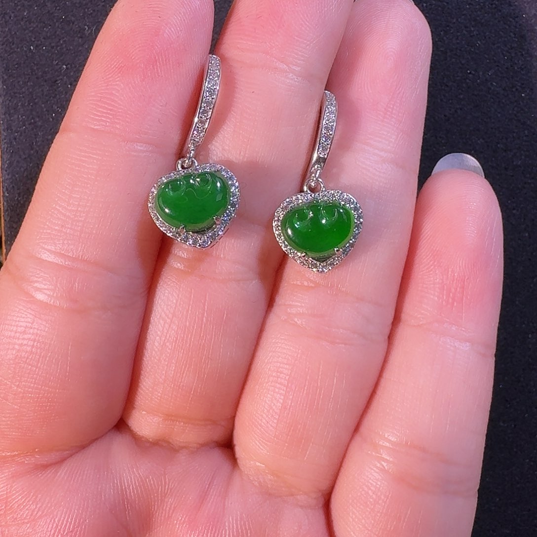 翡翠银S925镶嵌耳饰如意