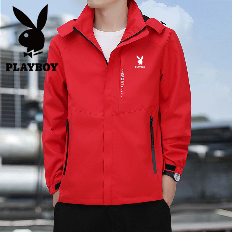 花花公子冲锋衣外套男士春秋季宽松大码秋冬户外运动休闲薄款夹克