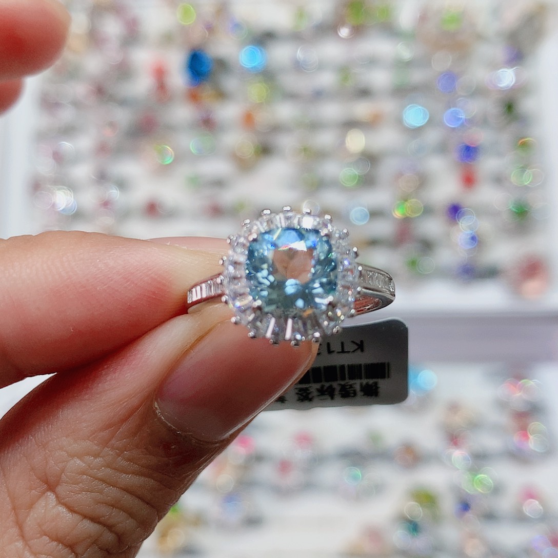 海蓝宝石戒指银S925镶嵌