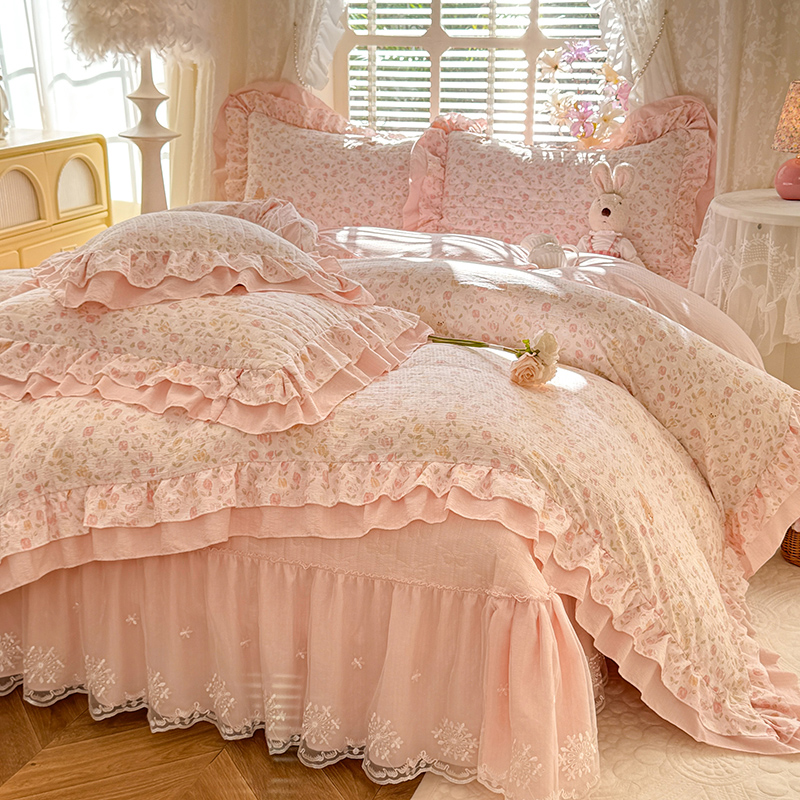 【小碎花清新款四件套】秋季公主风床盖四件套夹棉防滑时髦小姨风