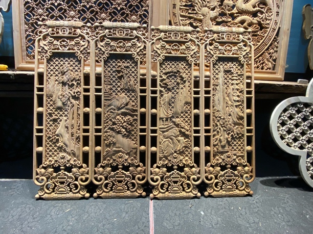 东阳木雕书卷式书高浮雕（小山水画）挂屏高90宽28