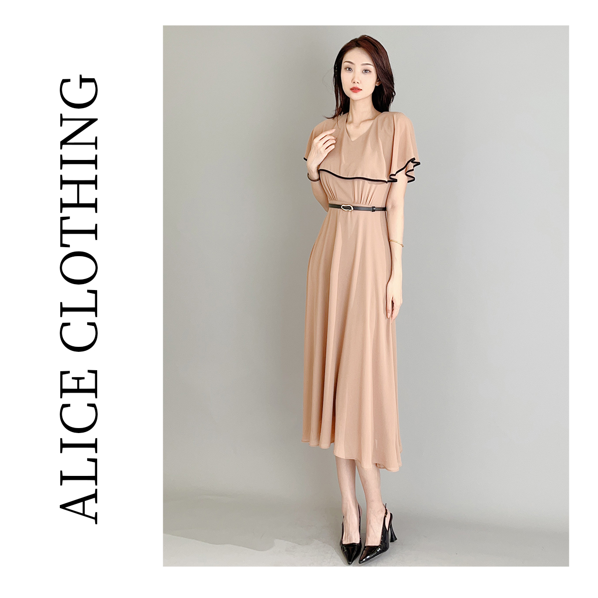 6alicelulu“曼妙生姿”法式连衣裙皮质腰带飘逸柔美H1033198Q