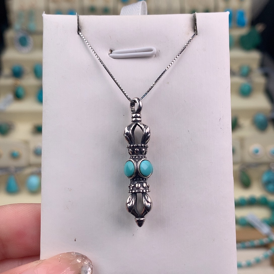 绿松石银S925镶嵌吊坠(不含链)