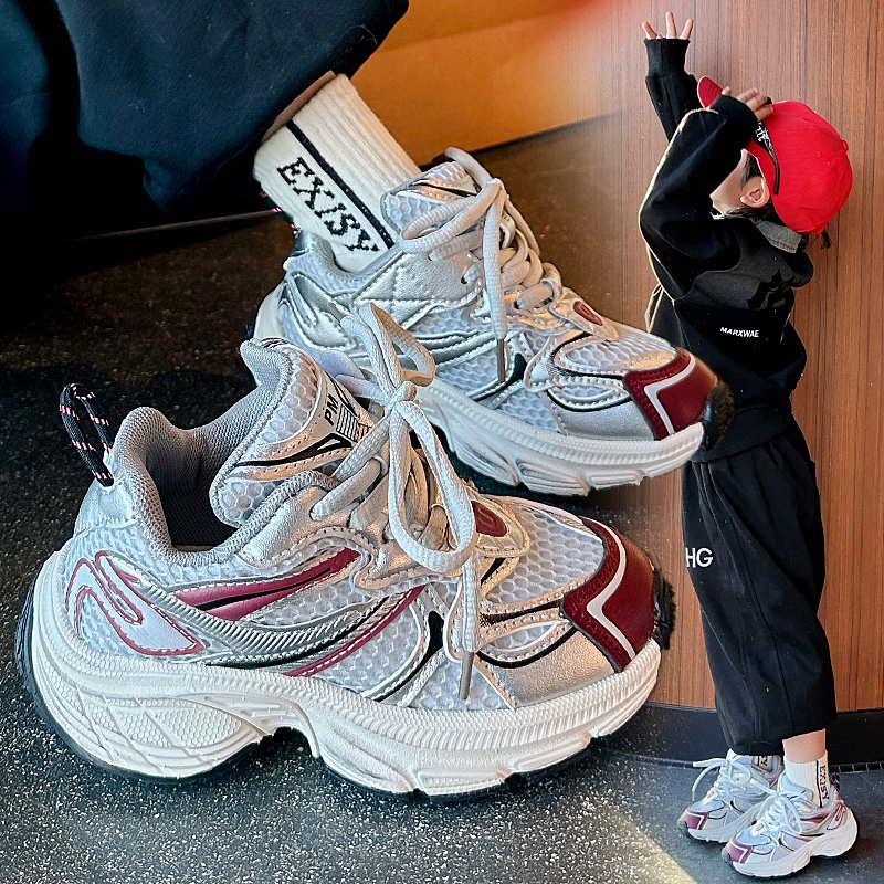 儿童老爹鞋春秋新款3-14岁学生亲子鞋女童网鞋透气网面男童运动鞋