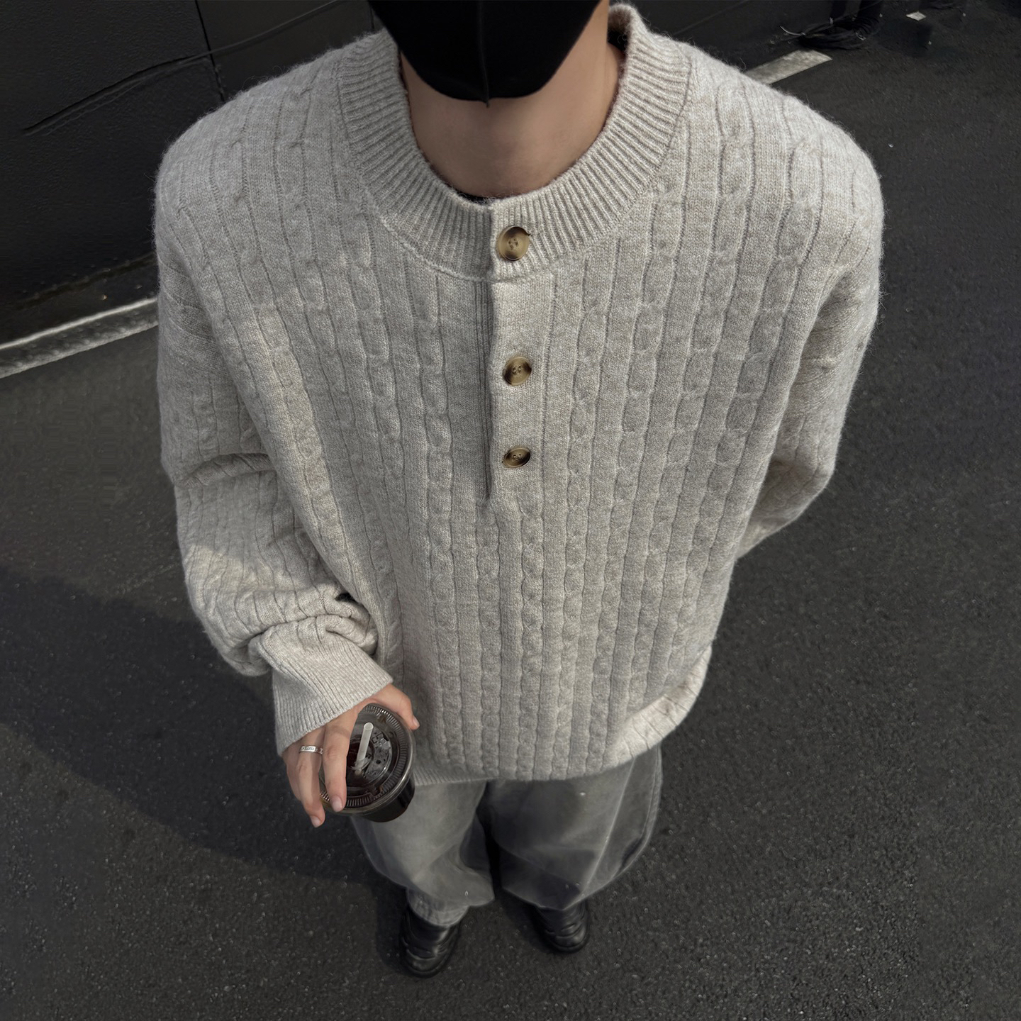 针织衫羊毛衫秋冬季打底衫加厚休闲毛衣纯色宽松针织保暖慵懒风