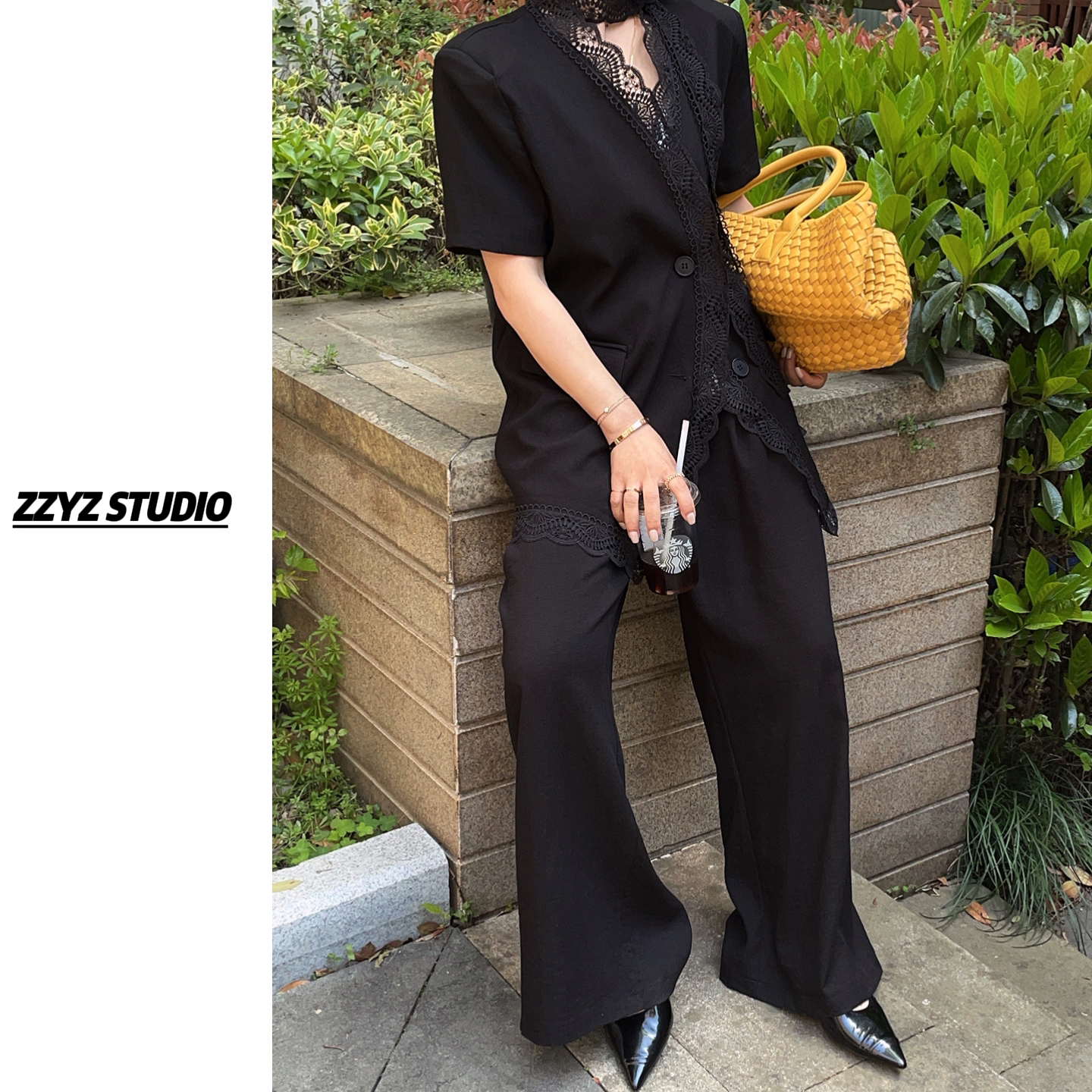 【ZZYZ】“里斯本花园”气质蕾丝拼接外套➕阔腿长裤宽松显瘦短袖套装