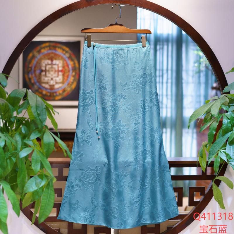 【锦·系】真丝花罗新中式国风桑蚕丝后松紧腰半裙-411318