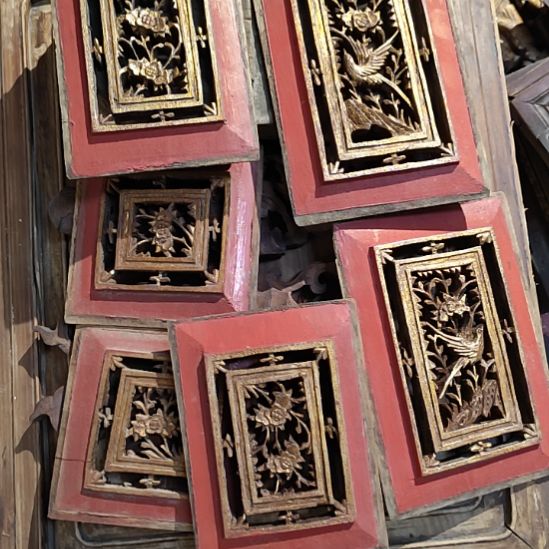 叩***道香榧木老木雕老花板一套六片