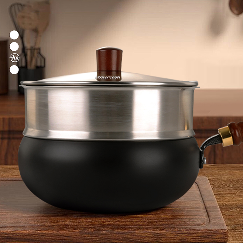 AMERCOOK 大肚铁锅24cm炒锅炒菜锅厨房专用无涂层不粘铁锅大肚锅