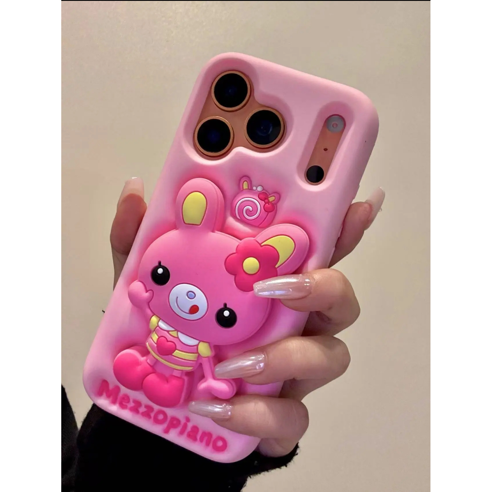 苹果|可爱膨胀支架钢琴兔子适用iPhone17p卡通立体硅胶手机壳