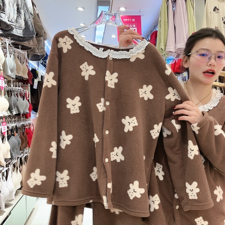 棕色小熊 裤腿带花边2XL