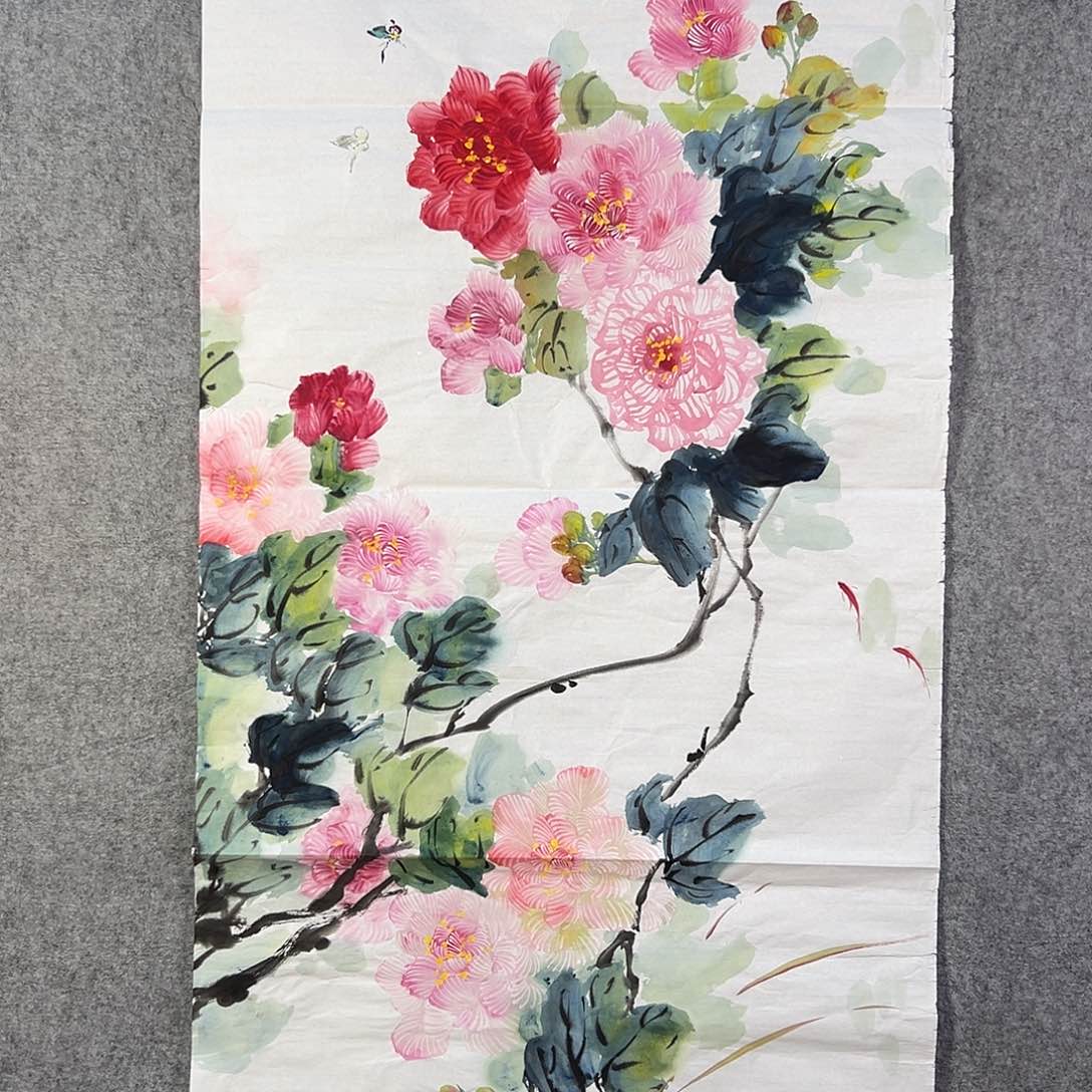 国画506 花鸟在树丛的顶端鸣叫叫声响