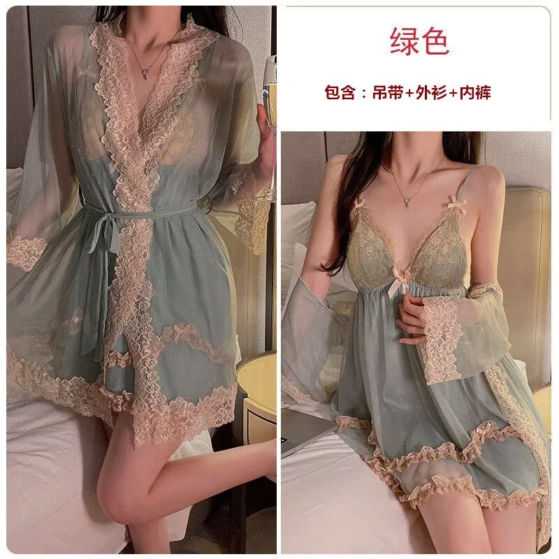 绯梦眠纱【媚奢花裙】九分袖睡裙露背家居服秋季法式睡裙