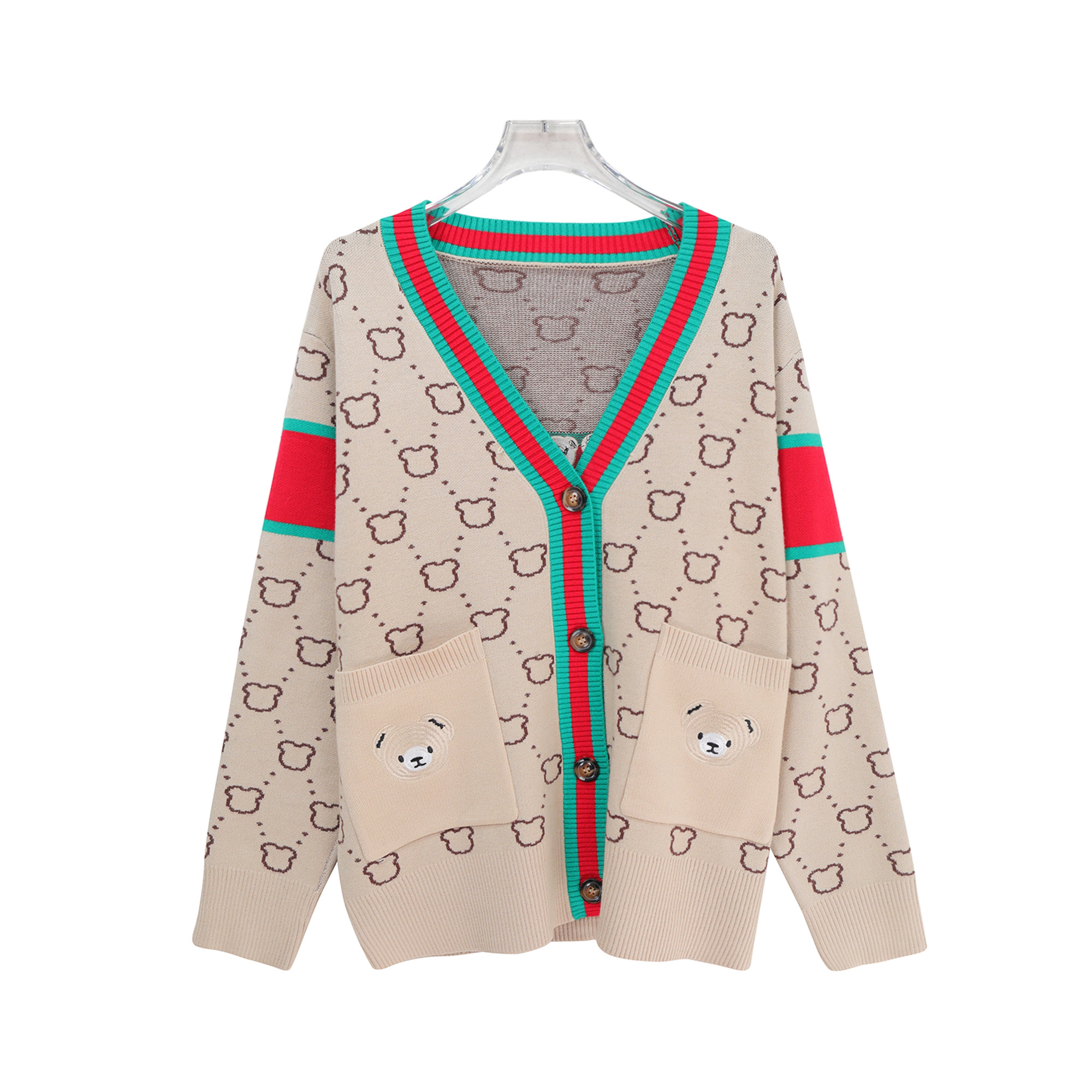 轻奢小熊毛衣针织开衫女时尚百搭宽松提花外套X27992