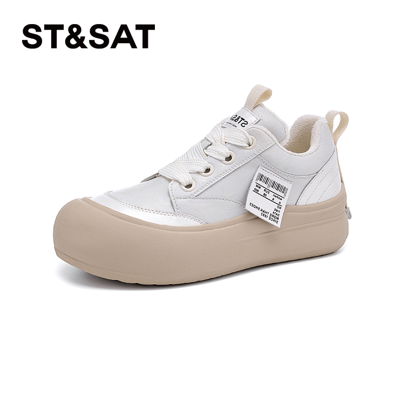 星期六时尚加绒休闲鞋女款2025冬季新款保暖舒适学院风运动小白鞋