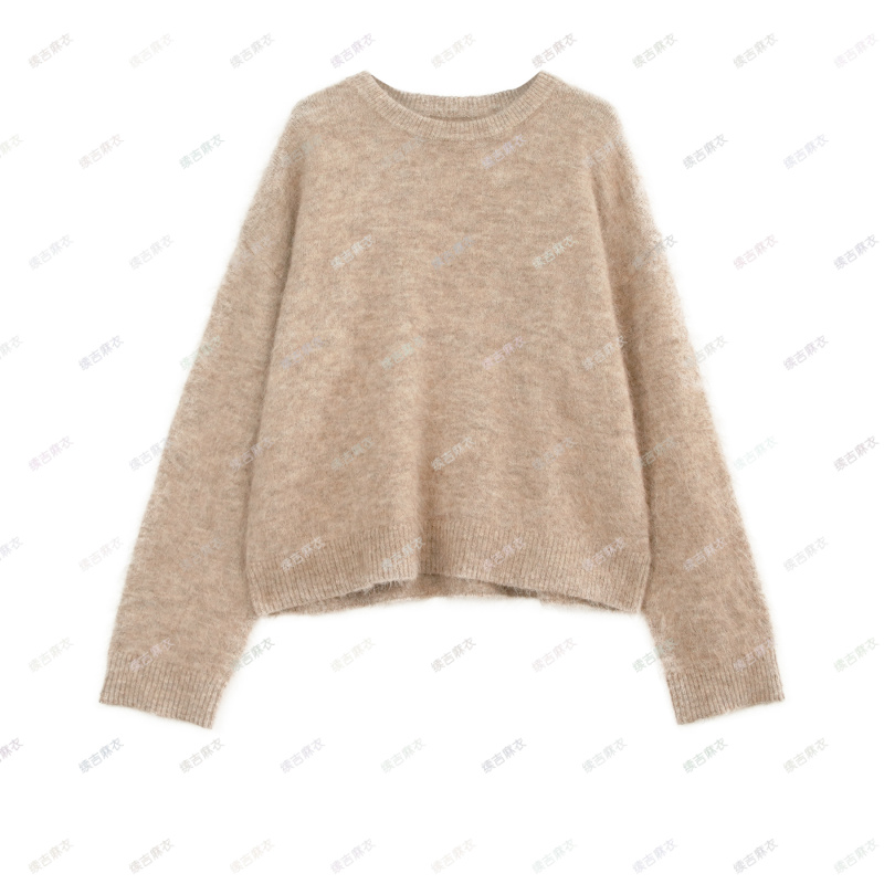 原创设计24-1210时尚百搭宽松纯色圆领毛衣针织衫