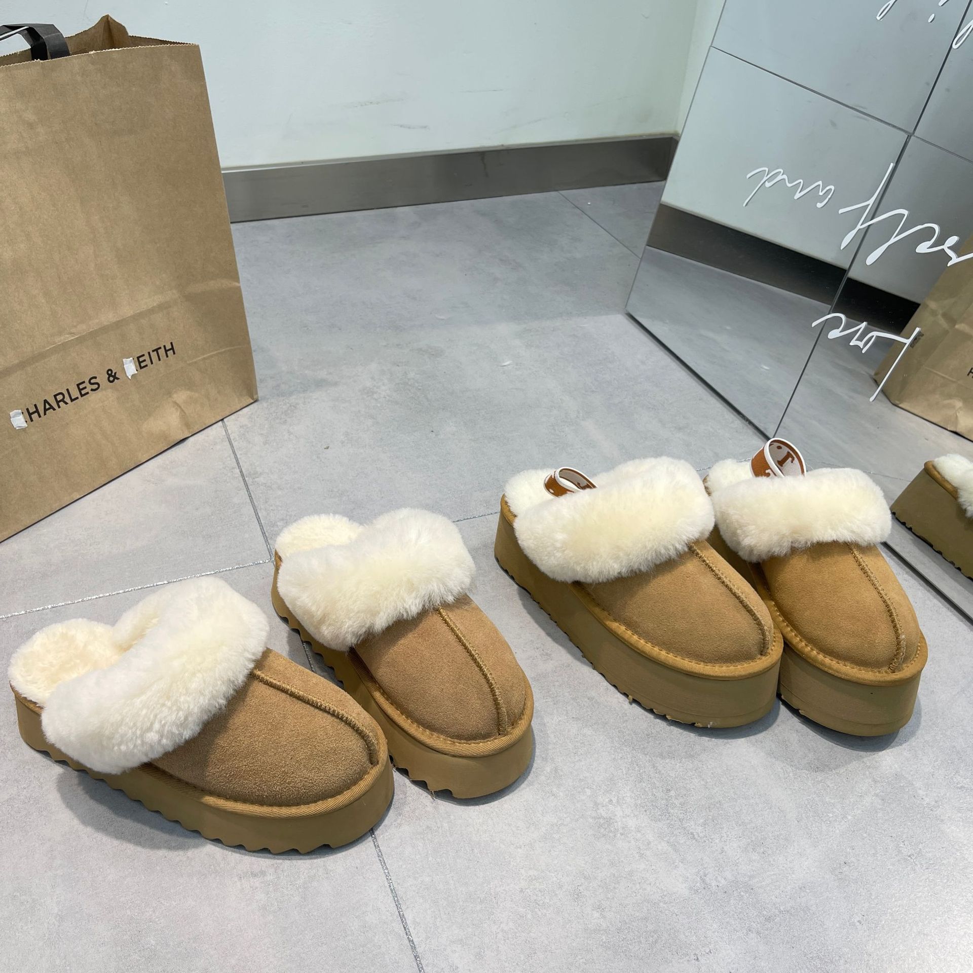 秋冬皮毛雪地靴千颂伊半拖保暖一脚蹬懒包头拖鞋防滑时尚百搭夏季