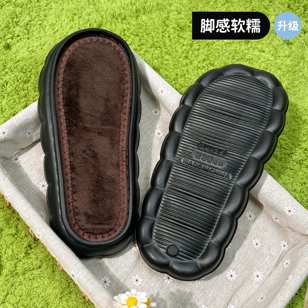 手工编织勾毛线拖鞋云朵鞋底钩织儿童棉拖鞋防滑加厚泡沫软底冬季