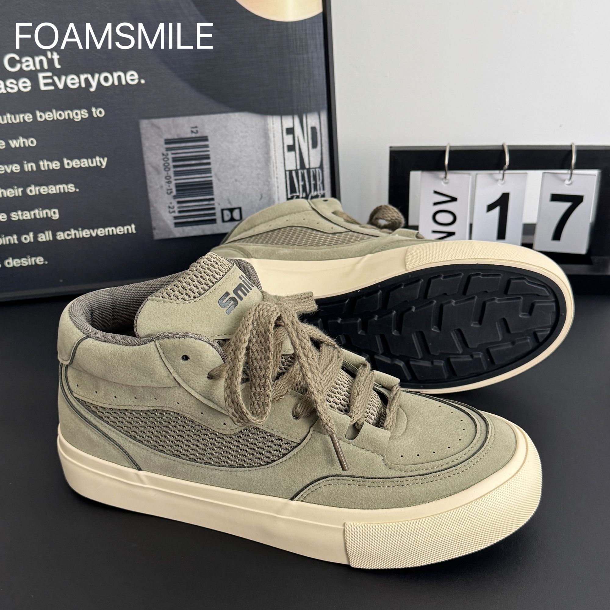 Foamsmile|  高帮冬季干净男鞋潮加绒2025学生运动潮流小众板鞋潮