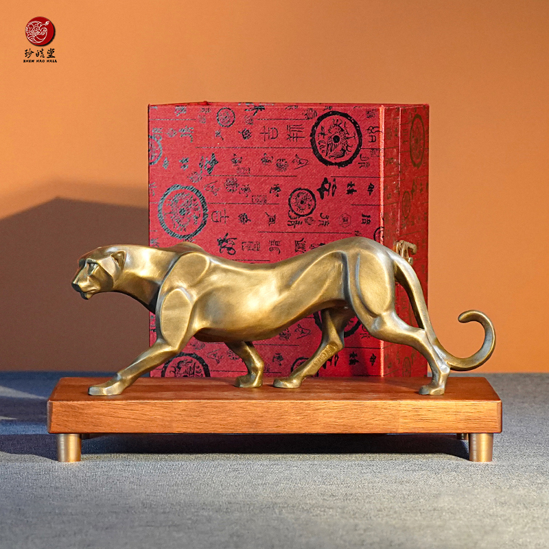 箐铜记 金钱豹铜摆件家居装饰品客厅玄关办公室乔迁新居礼物