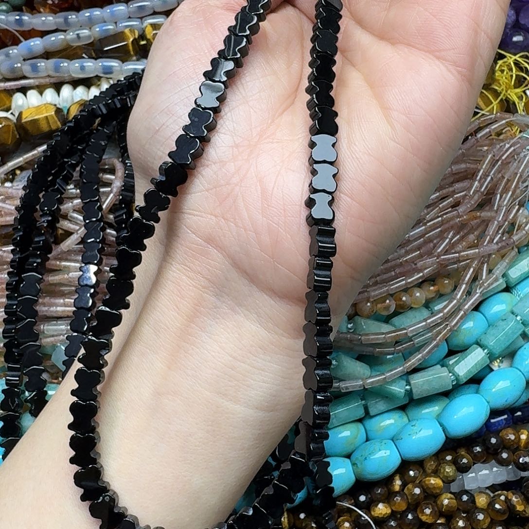 玛瑙/玉髓合金珠宝半成品一条6x7m黑玛瑙