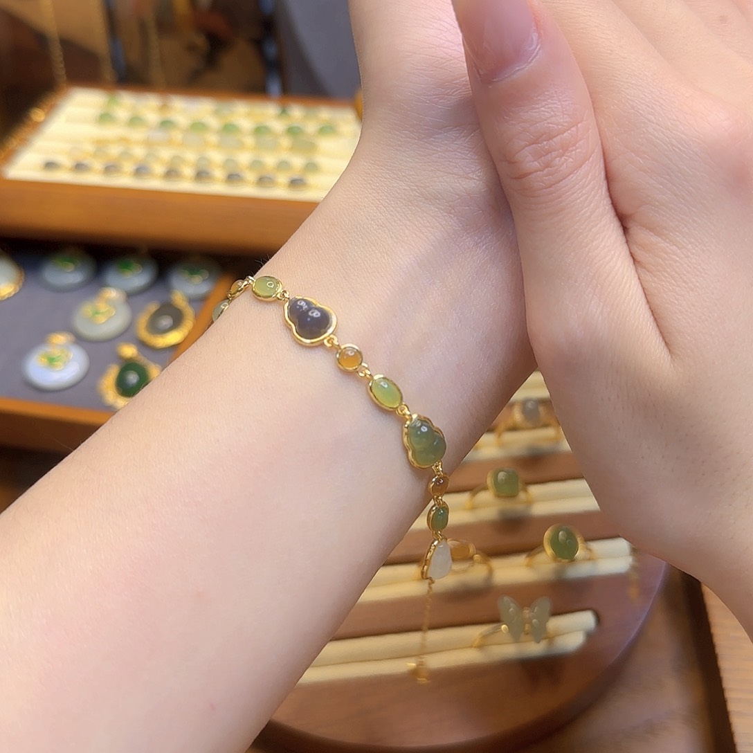 和田玉手链银S925镀金镶嵌多样性发货