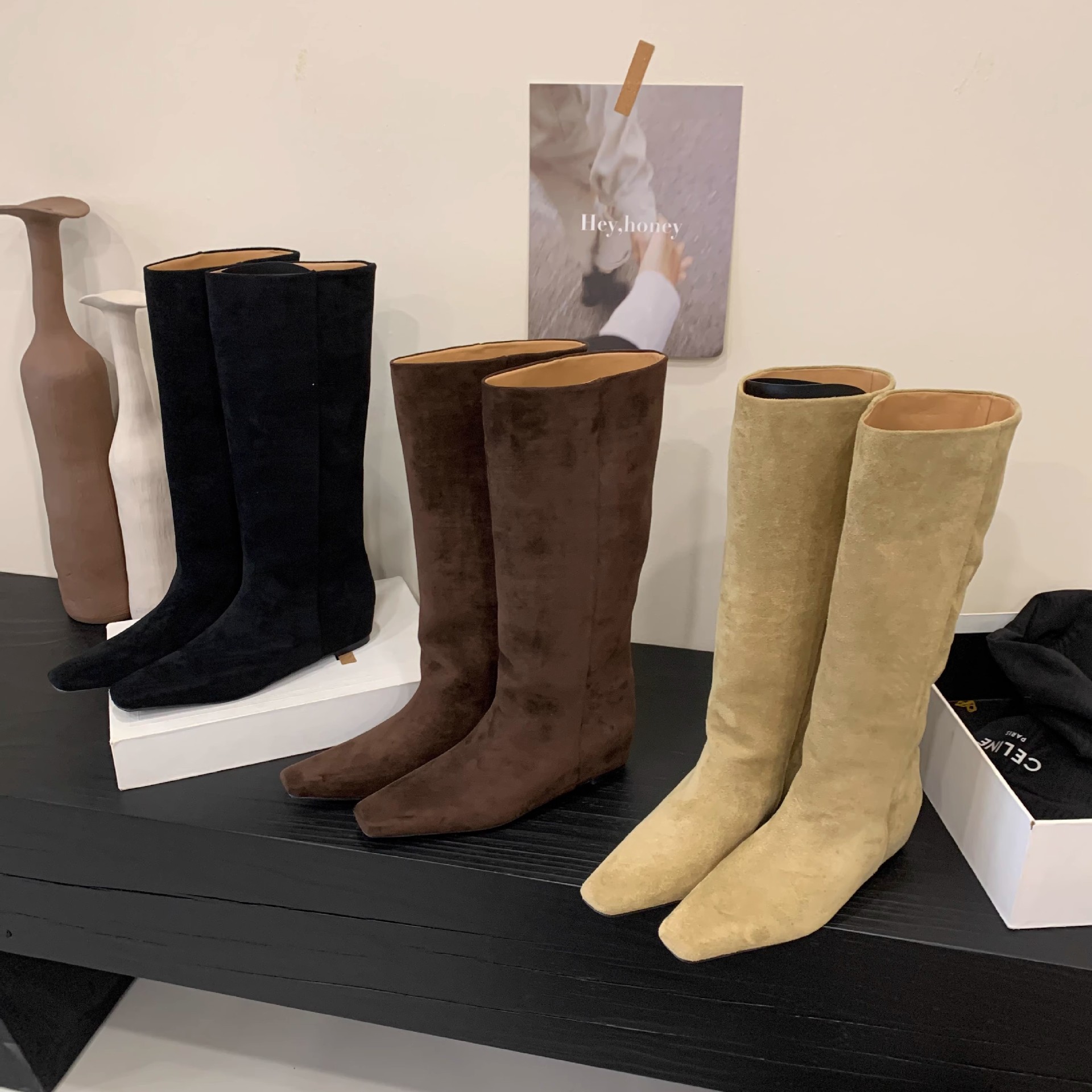 内增高5cm复古不过膝瘦瘦靴中长靴新款秋冬季长筒靴骑士靴子时尚