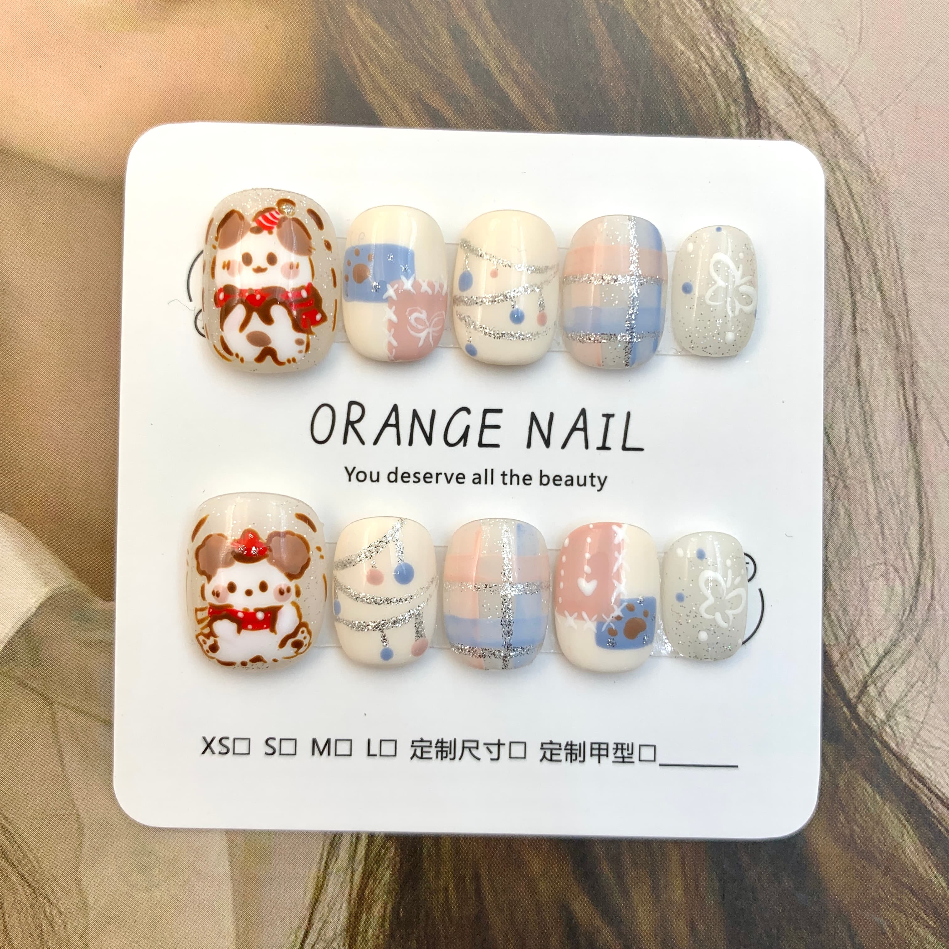 【暖冬糖霜】橘一纯手工穿戴甲 秋冬简约 可爱 手绘小狗小猫 美甲贴