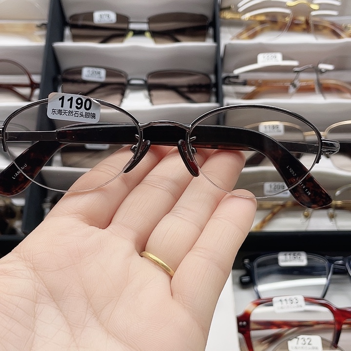 4***6半框拉丝鸡蛋圆天然石头眼镜