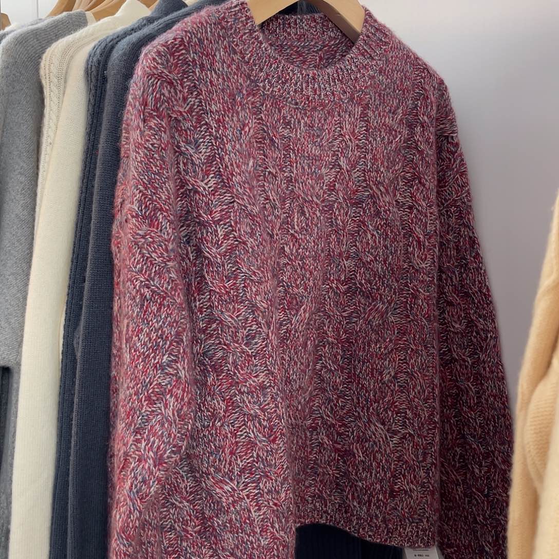 花纱 圆领 麻花 羊绒衫