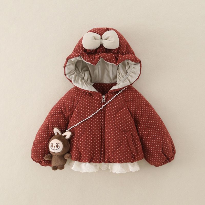 连帽蝴蝶结加绒加厚宝宝洋气时尚女童外套风衣（不带卡布布）