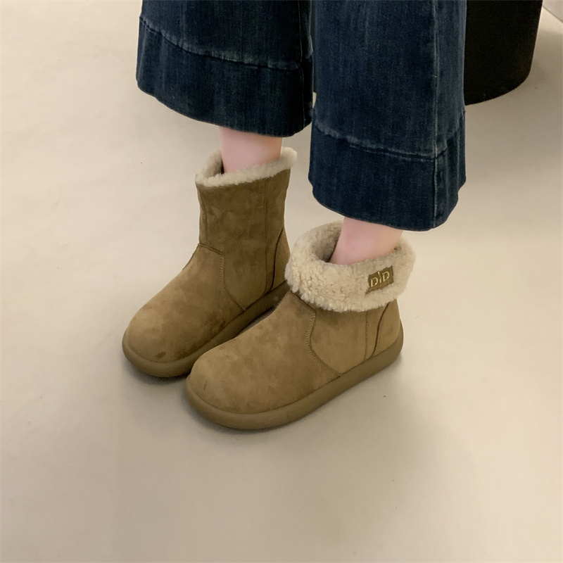 爆款毛毛雪地靴女2025冬季新款加绒加厚保暖棉靴复古翻领勃肯棉鞋