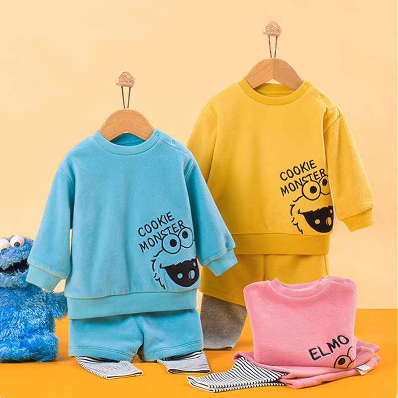 【清仓】73-110码迷巴儿童裤子男女童秋冬双面摇粒绒百搭假两件卫裤