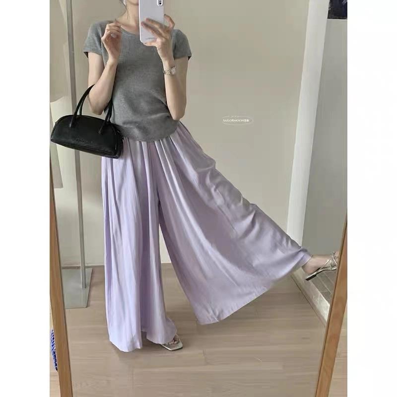 【现货运险】十三行欧货韩版亚麻透气高腰大阔腿裤慵懒遛弯裤001