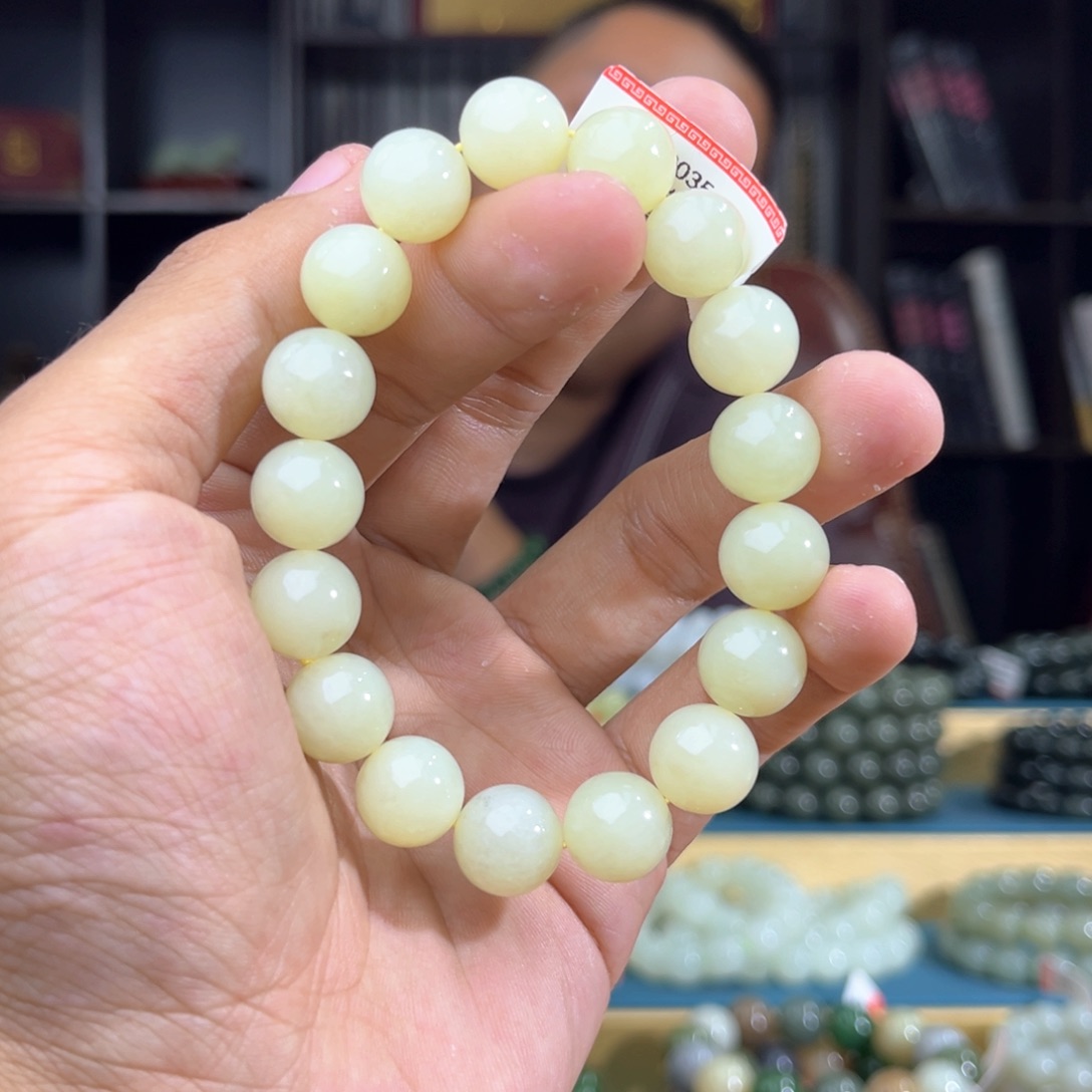 和田玉手串未镶嵌纯天然和田玉新疆若羌黄口料卡12