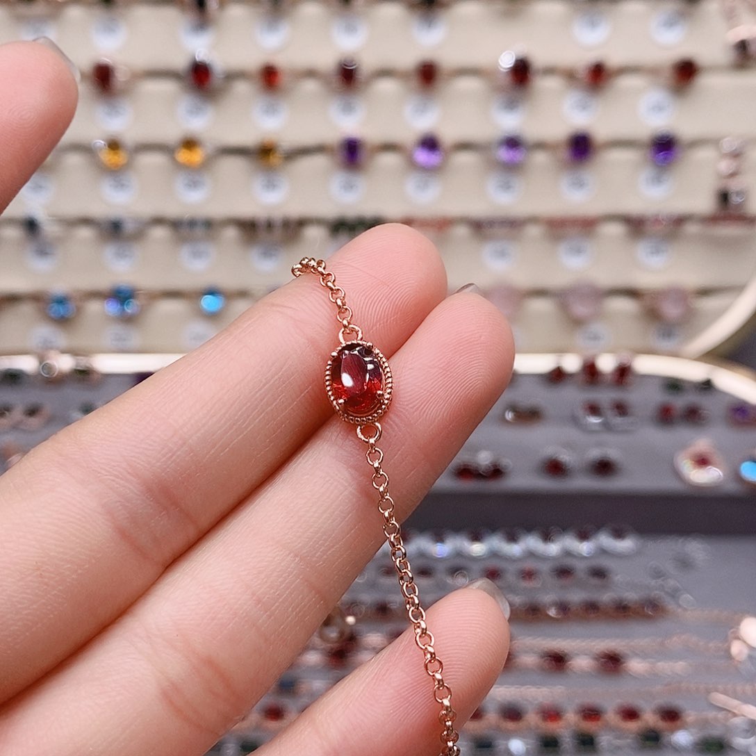 石榴石手链银S925镶嵌手链