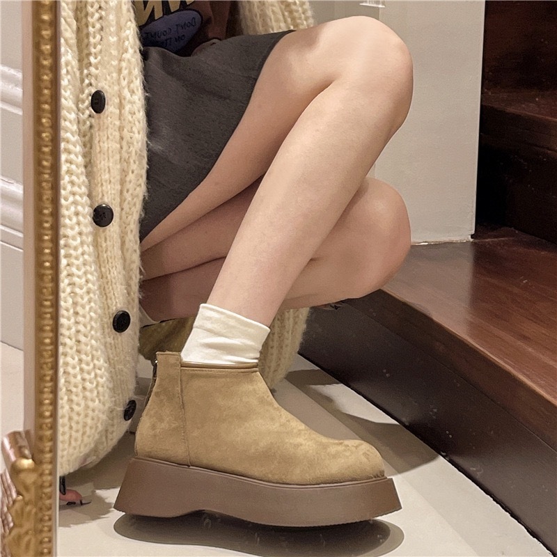 欧货雪地靴女2024冬休闲时尚百搭低帮厚底厚绒保暖短靴后拉链女靴