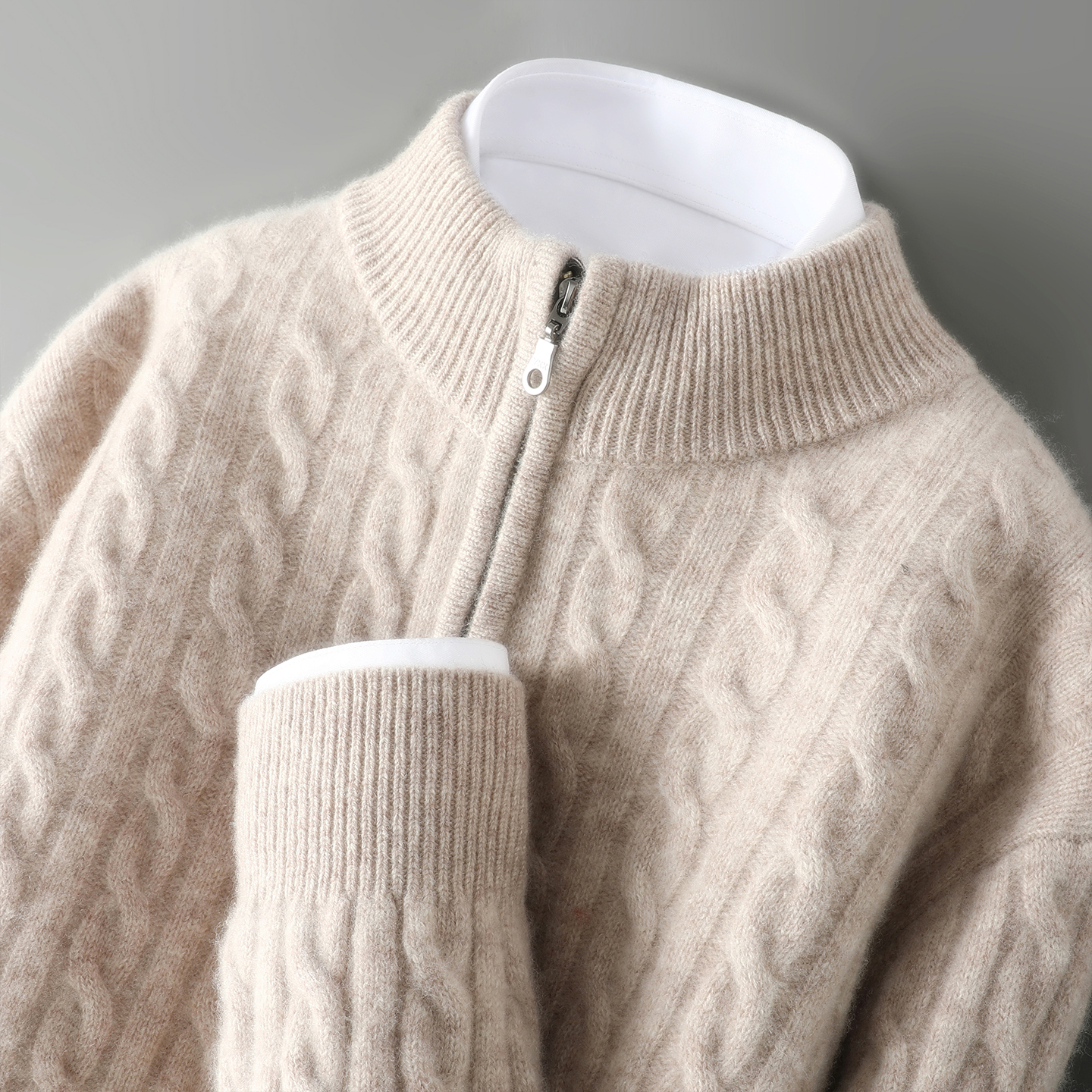 纯羊毛衫男士半高领拉链针织麻花加厚套头毛衣宽松商务内搭打底衫