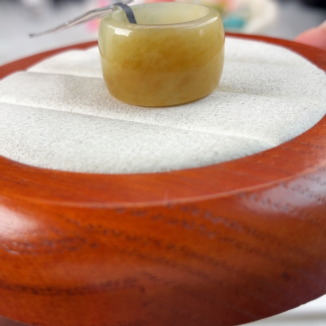 和田玉未镶嵌戒指r43一口糖圆切17.7