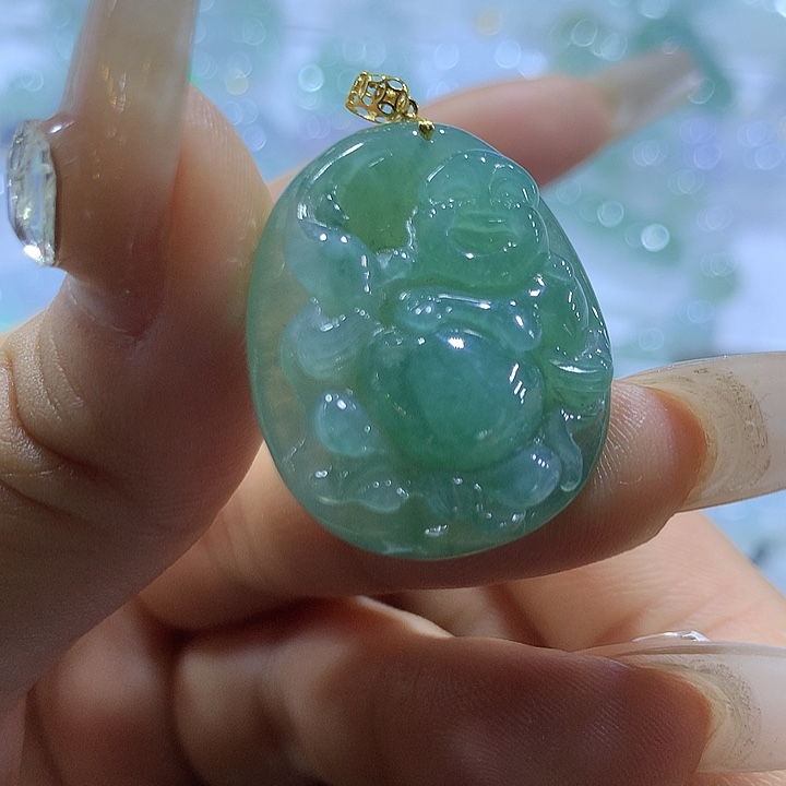 翡翠18K金镶嵌颈饰天然翡翠A货吊坠